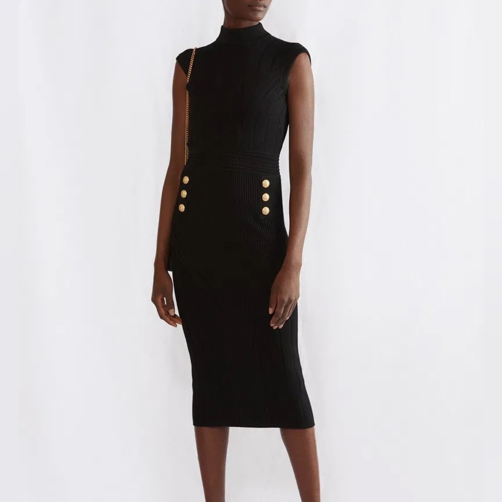 Balmain Open-Back Ribbed-Knit Sleeveless Dress